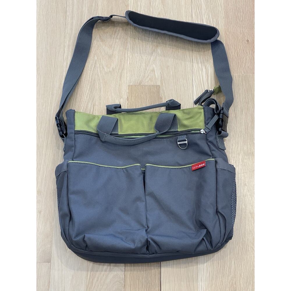 Skip Hop Duo Signature Diaper Bag Gray Lime Green EUC!